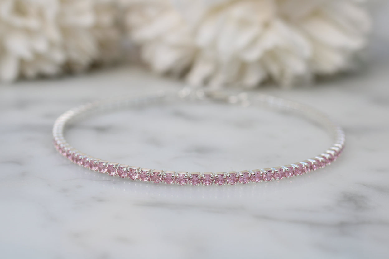 Pink Tennis Bracelet Sterling Silver – Pink Stone Bracelet