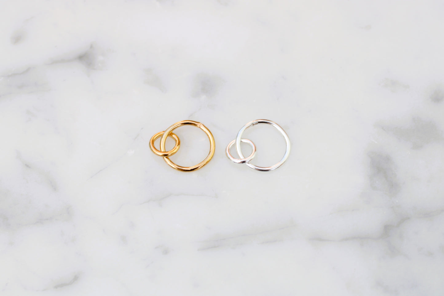 Double circle connector in sterling silver or gold filled.