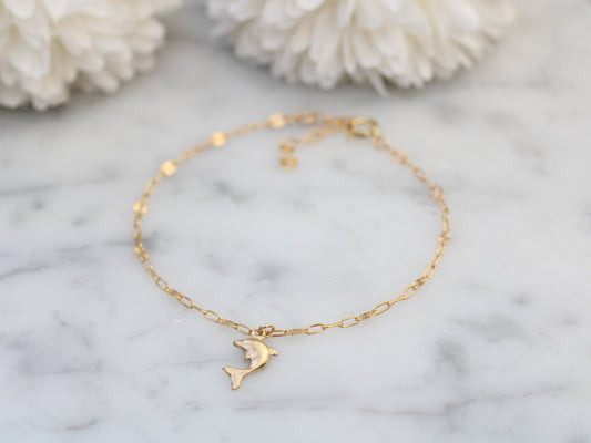 Dolphin ankle bracelet in gold-filled. Dolphin anklet.