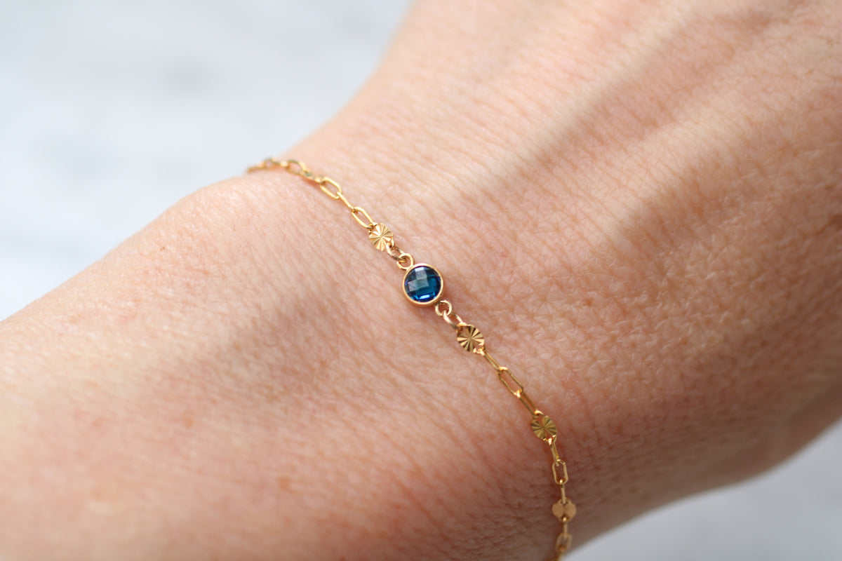 September Crystal Connector Bracelet in sterling silver or gold filled.