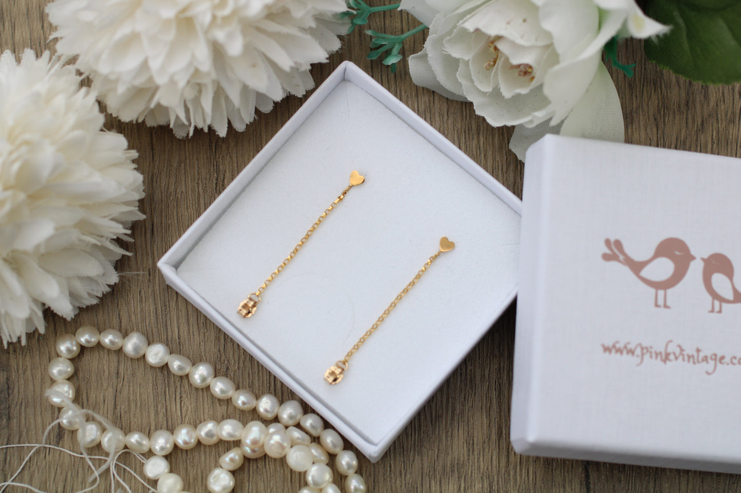 Gold filled Heart Ear Chain Earrings