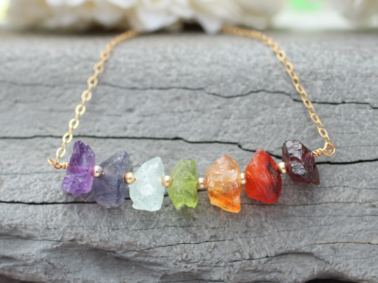 Chakra necklace in silver or gold. 7 chakra necklace.