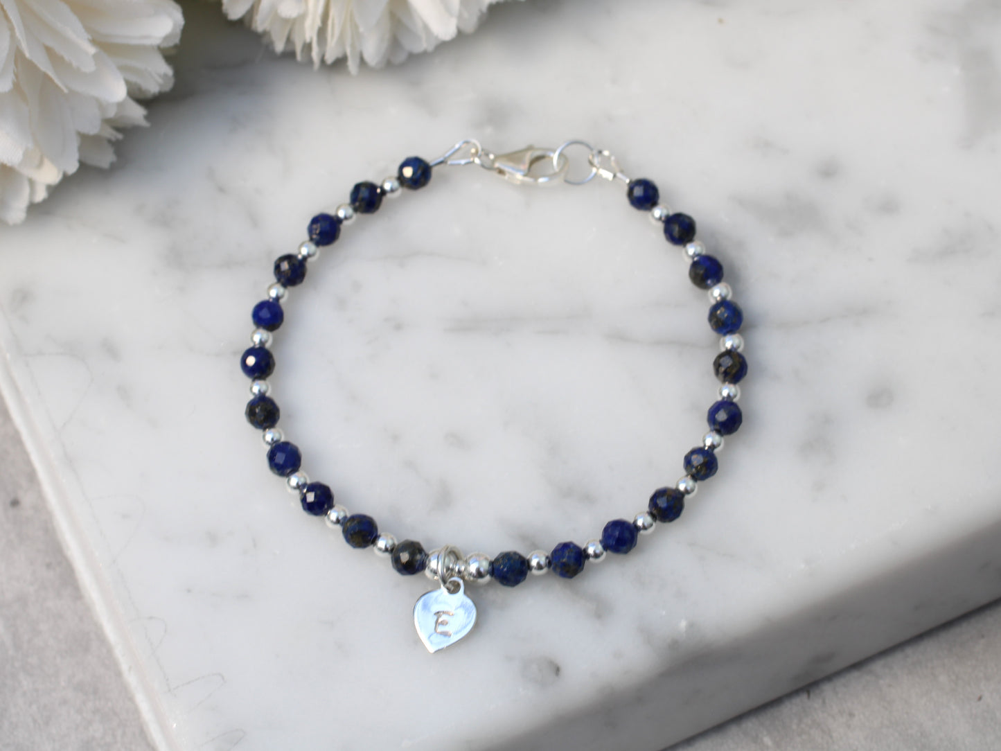 Personalised lapis lazuli bracelet. September birthstone.