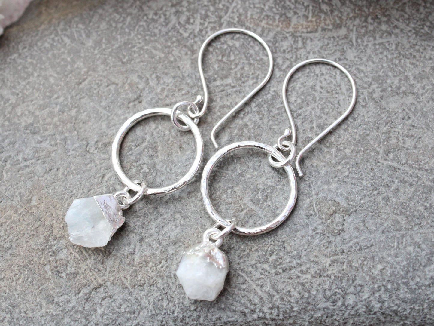 Moonstone hoop earrings. June birthstone.