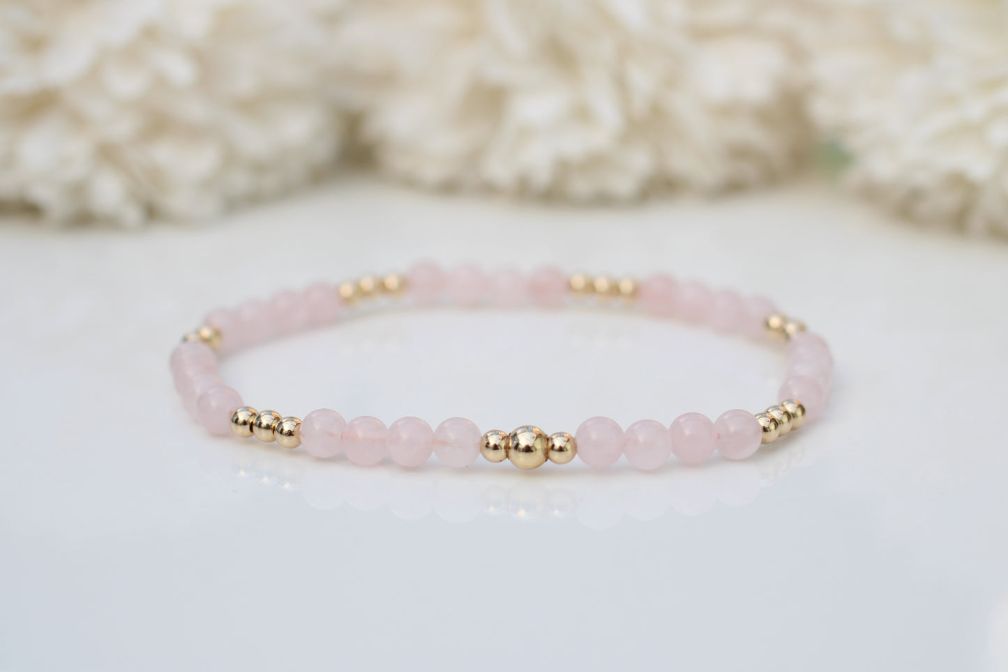 Madagascan Rose Quartz Bead Bracelet with Sterling Silver or Gold Filled | Natural Pink Gemstone Bracelet | Gift for Her