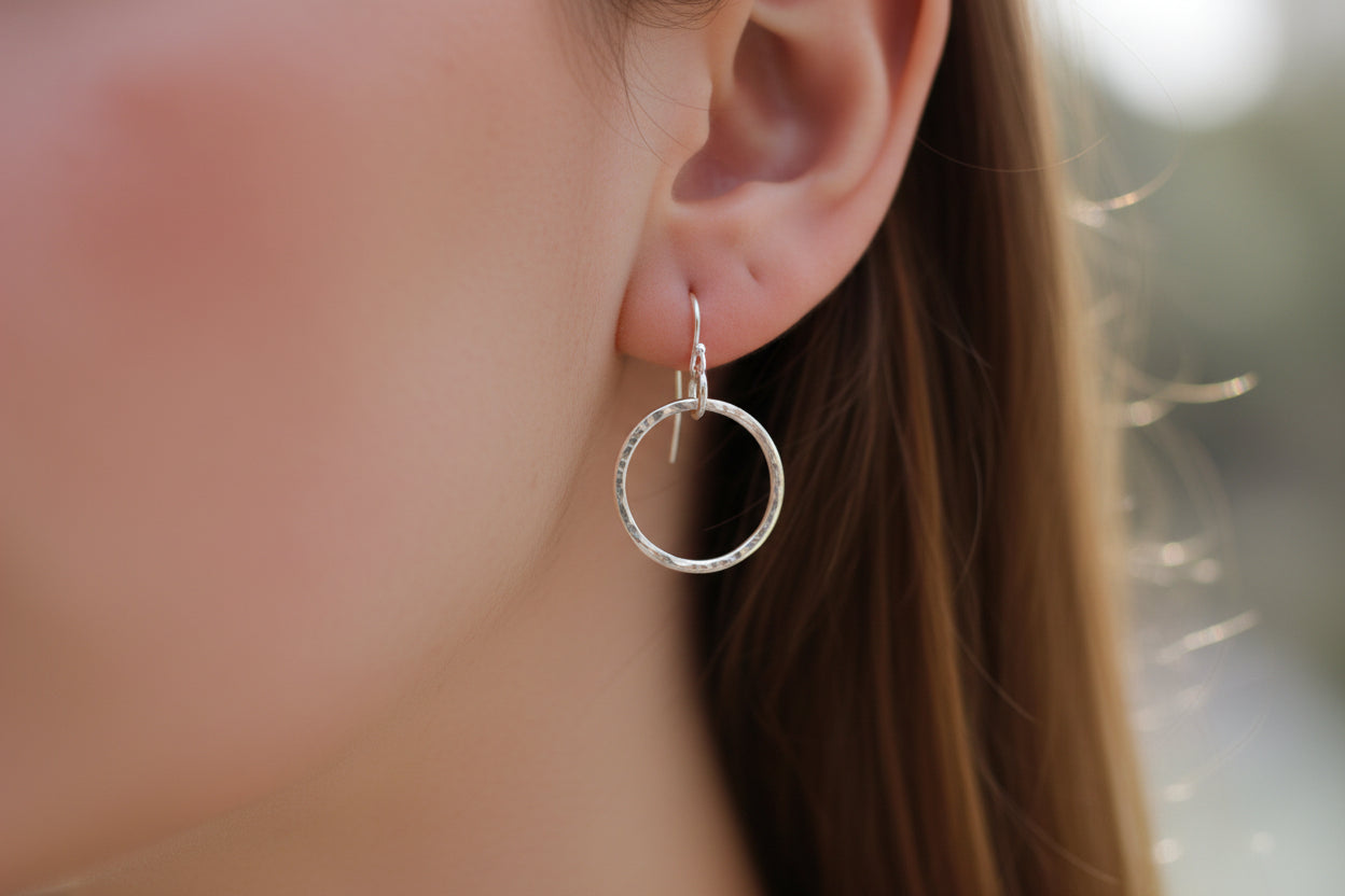 Handmade Hammered Sterling Silver Hoop Earrings | Sparkly Textured Hoops