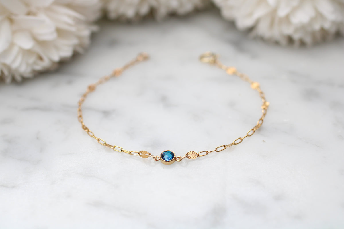 September Crystal Connector Bracelet in sterling silver or gold filled.