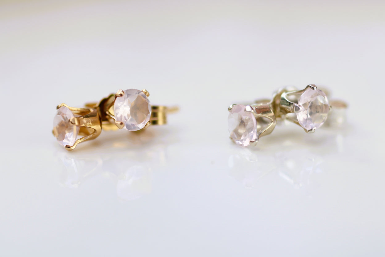 Rose Quartz Stud Earrings in Sterling Silver or Gold Filled | Round Pink Gemstone Earrings | 4mm Minimalist Studs