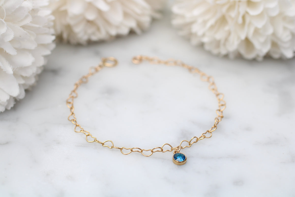 Heart Chain Bracelet with September charm in silver or gold.