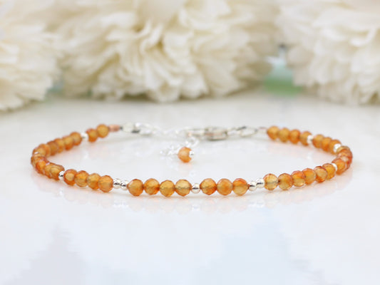 Carnelian bracelet in sterling silver or gold filled. July birthstone bracelet.