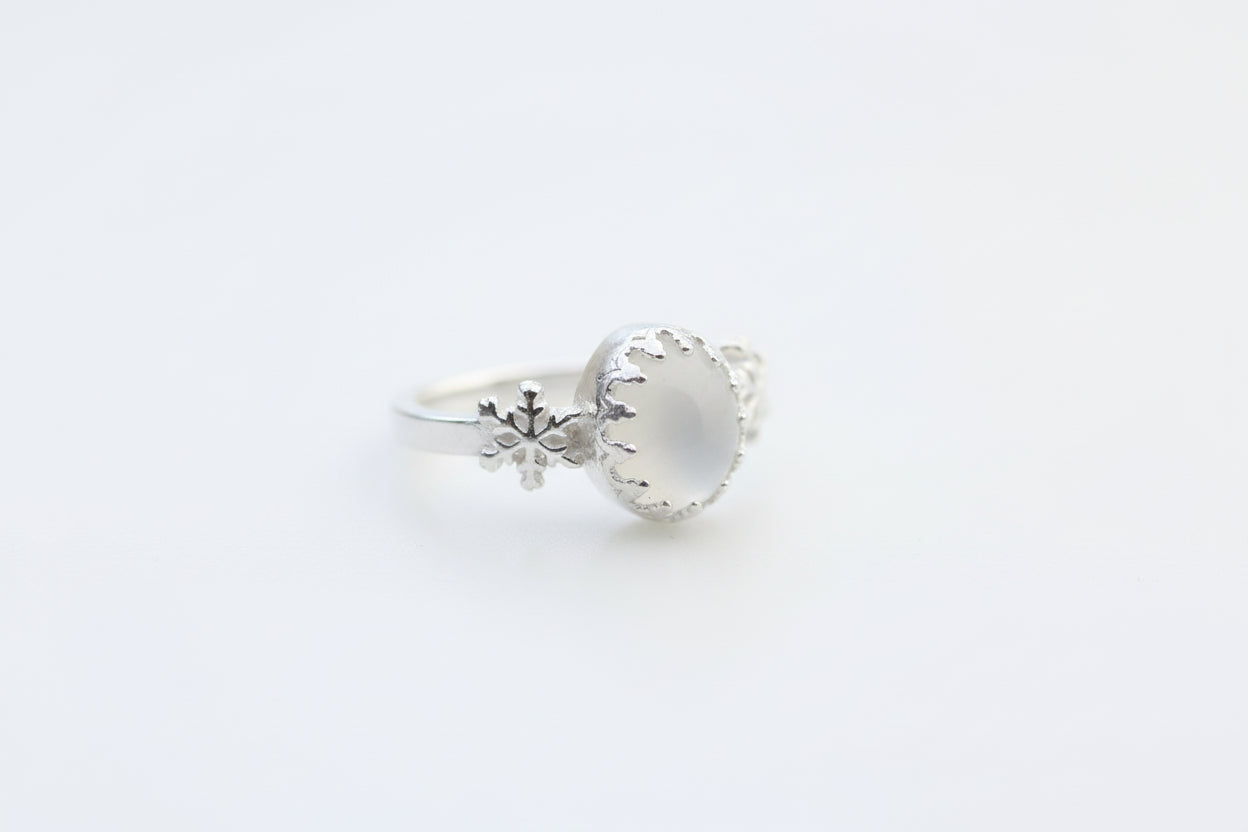 Handmade Sterling Silver Moonstone Snowflake Ring. Size N.