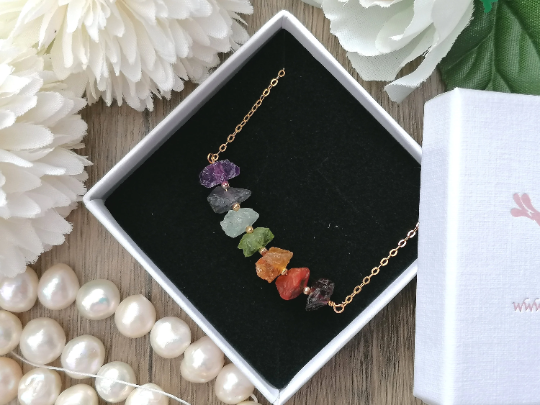 Chakra necklace in silver or gold. 7 chakra necklace.