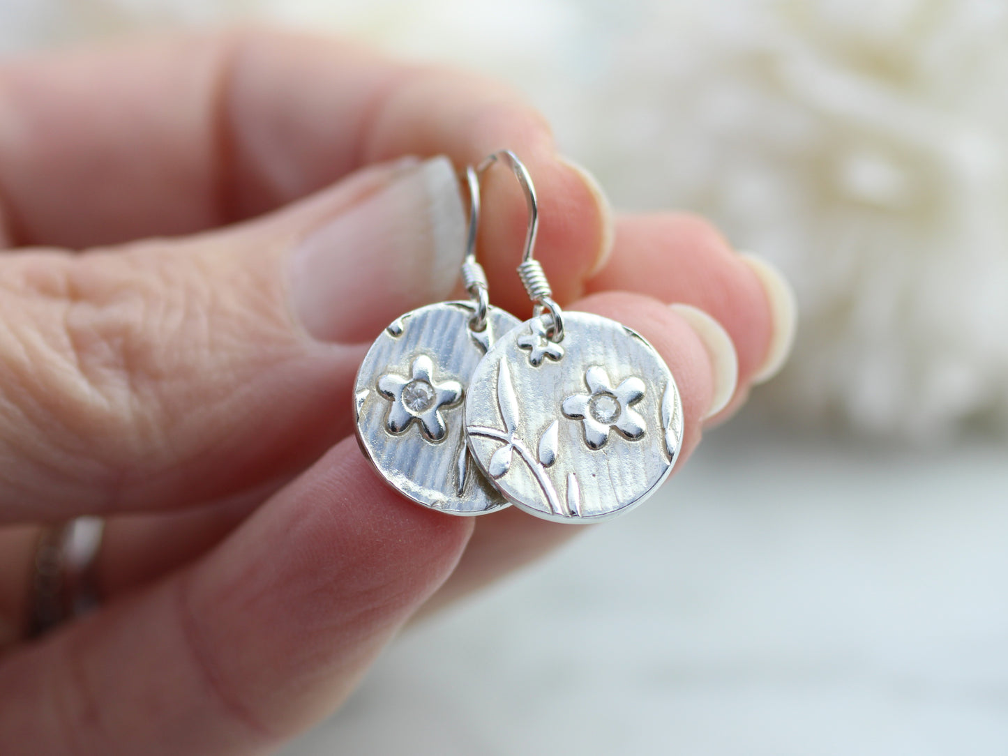 Handmade Fine Silver Botanical Floral Earrings