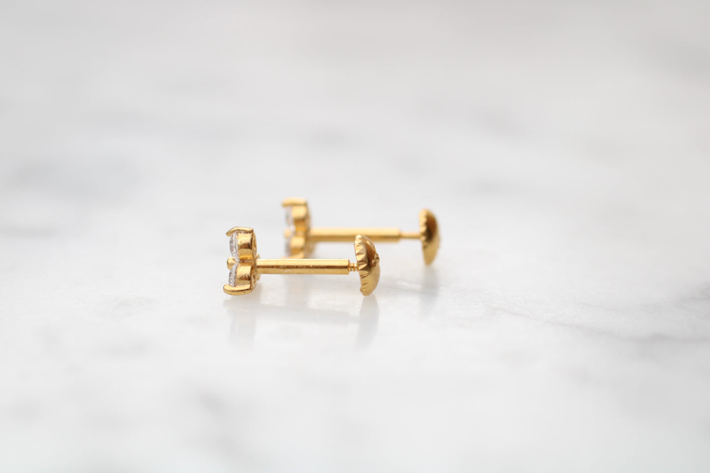 Gold Three Stone Cluster Stud Earrings