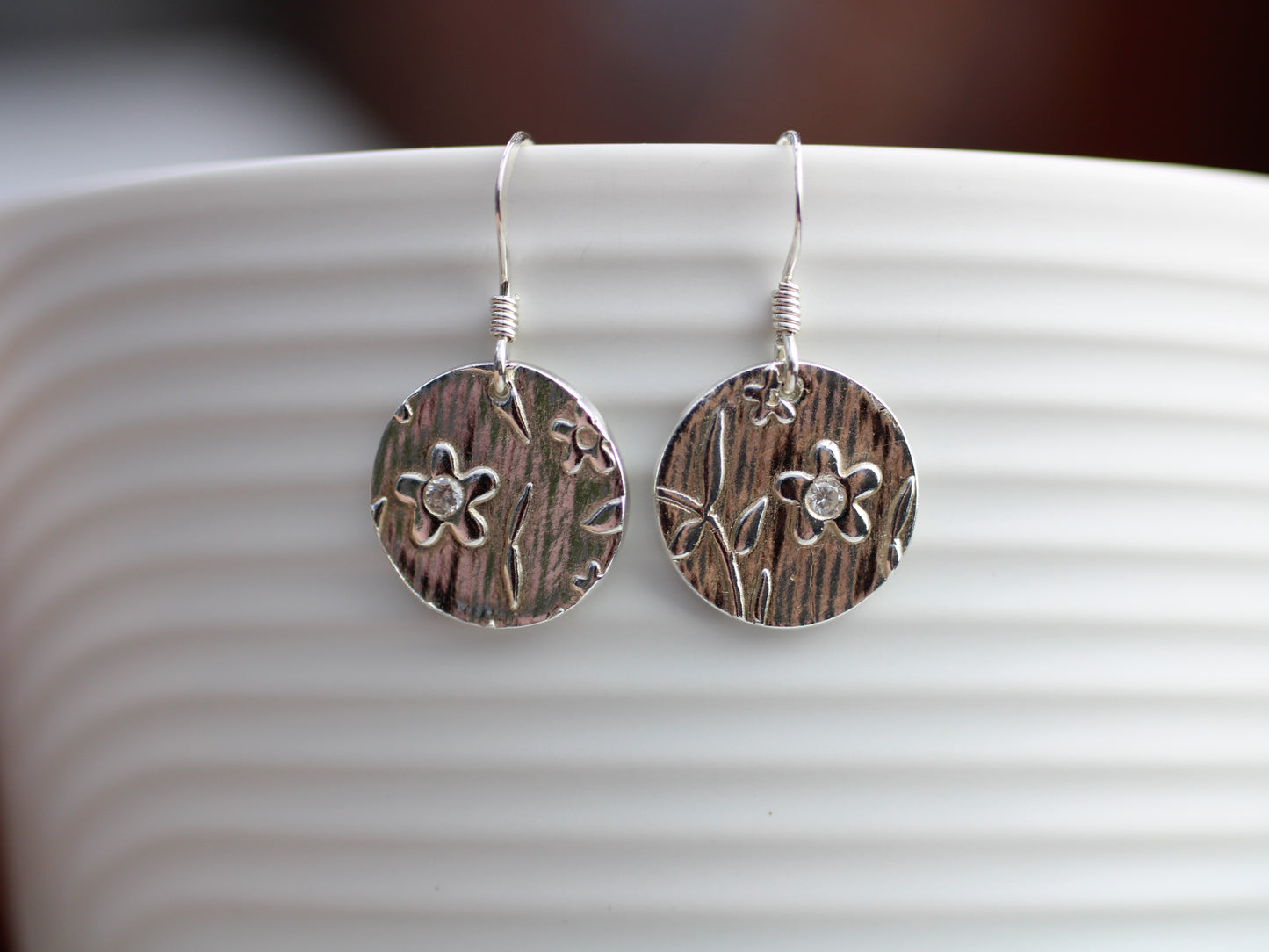 Handmade Fine Silver Botanical Floral Earrings