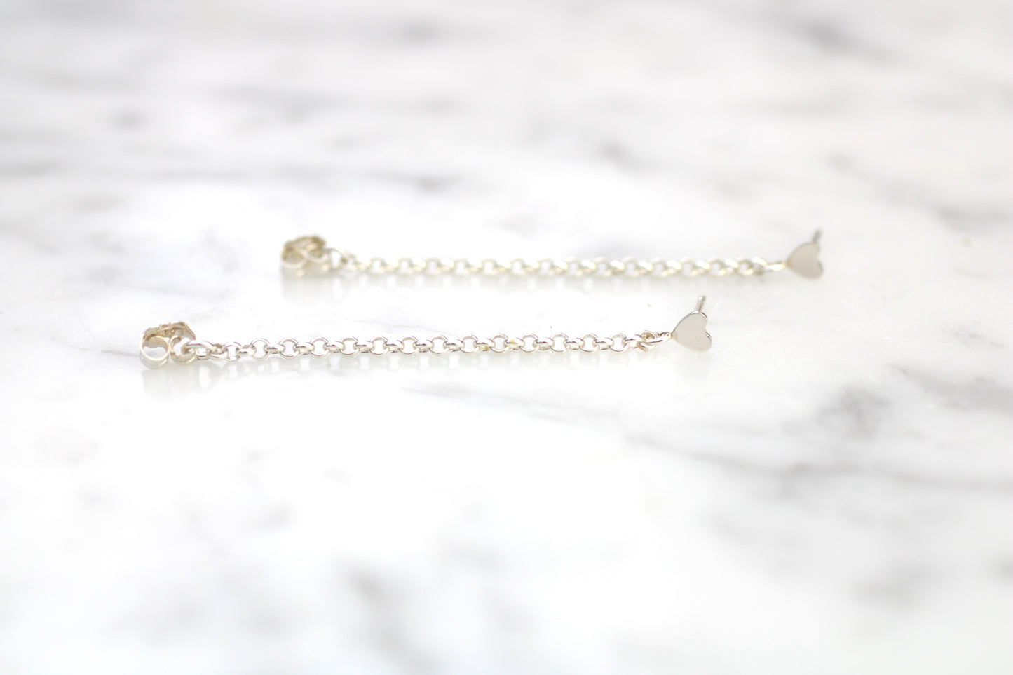 Sterling Silver Heart Ear Chain Earrings.
