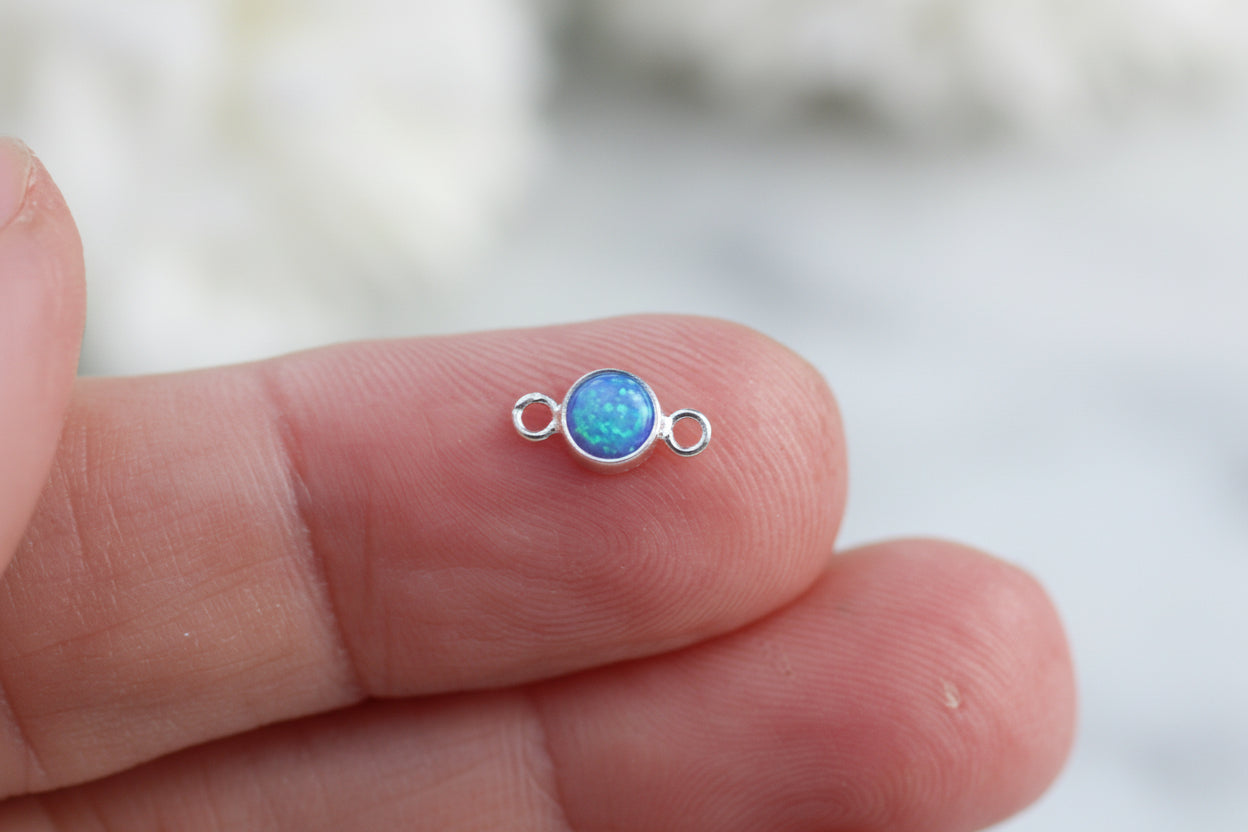 Blue opal connector in sterling silver.