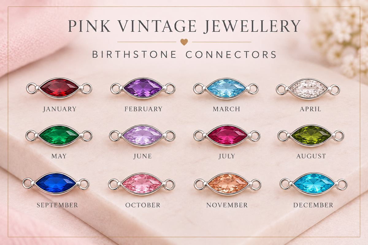 Personalised Initial, Heart & Birthstone Bracelet | Pink Vintage Jewellery