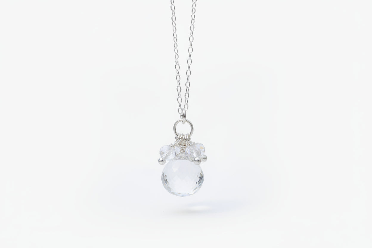 AAA Crystal Quartz Briolette Pendant Necklace – Sterling Silver Wire Wrapped Cluster