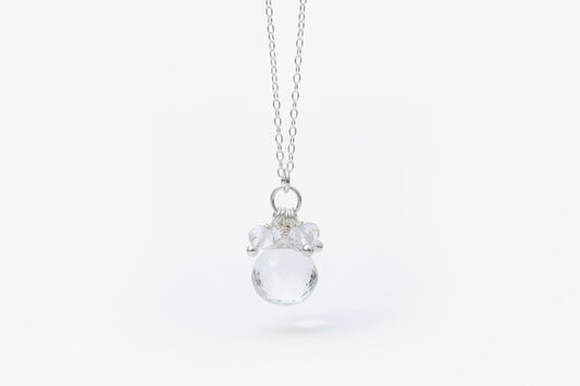 AAA Crystal Quartz Briolette Pendant Necklace – Sterling Silver Wire Wrapped Cluster