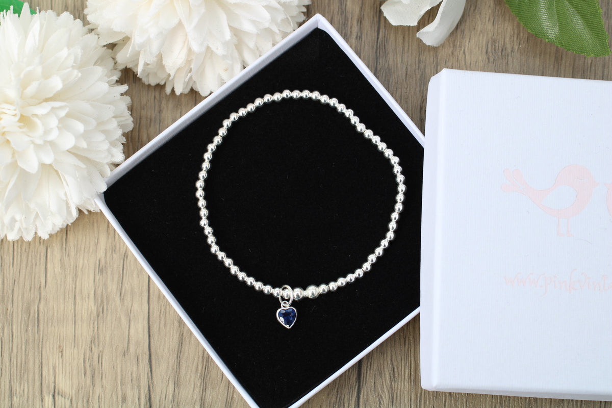 September Birthstone Bracelet – Crystal Heart Beaded Bracelet