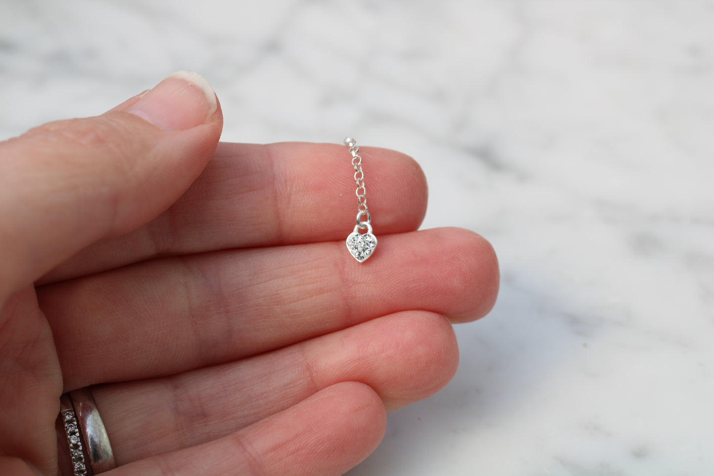Sterling Silver Crystal Heart Earring Chain
