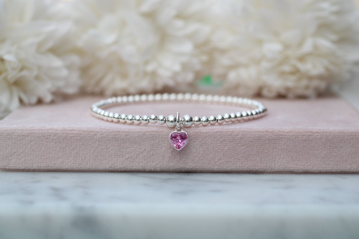 October Birthstone Bracelet – Crystal Heart Beaded Bracelet