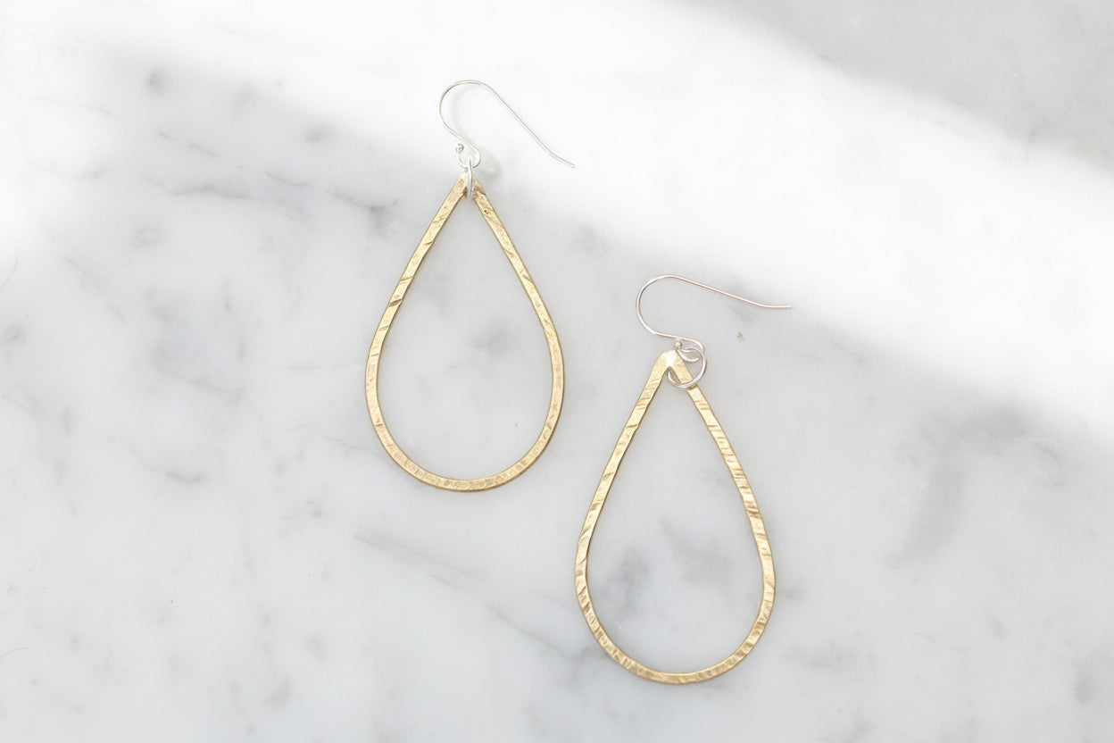 Mixed Metal Hammered Teardrop Earrings | Brass & Sterling Silver