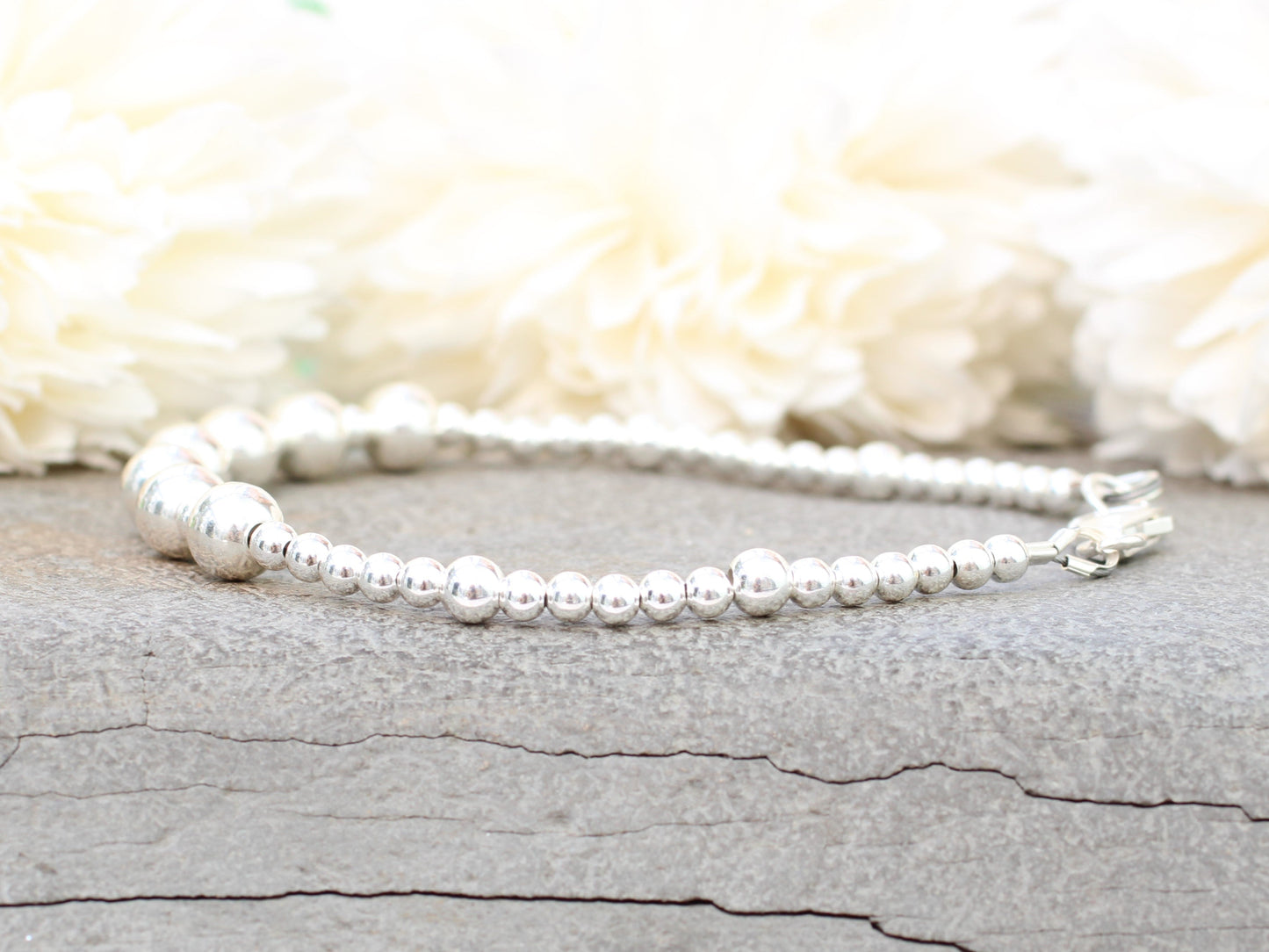 60th birthday bracelet. 60th birthday gift. Sterling silver bead bracelet.