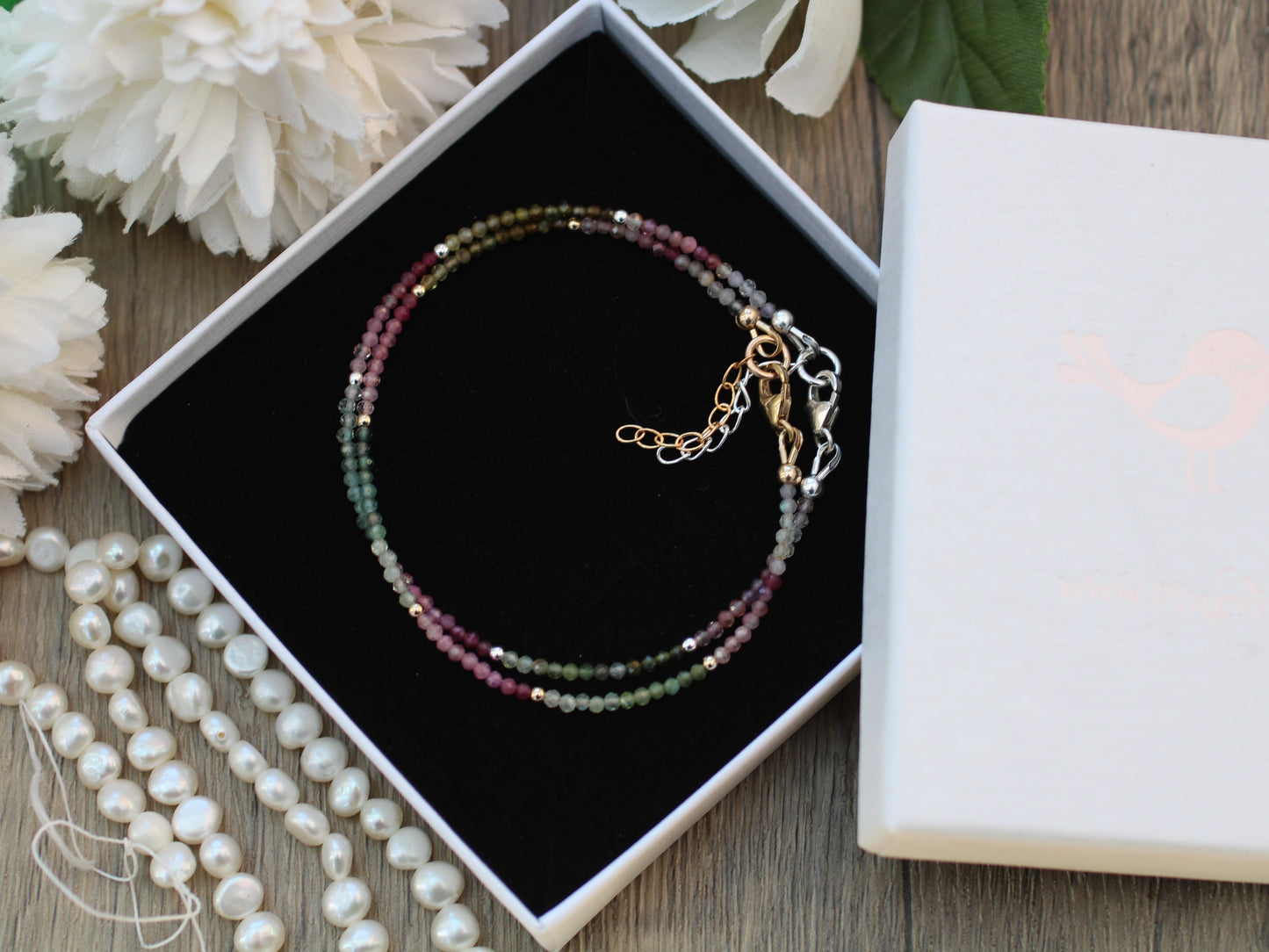 Skinny watermelon tourmaline bracelet.