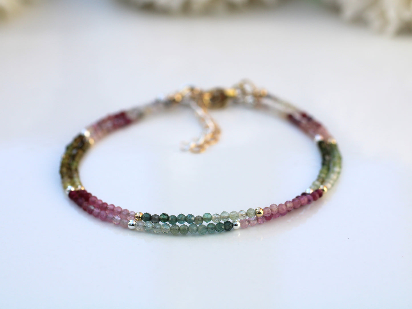 Skinny watermelon tourmaline bracelet.