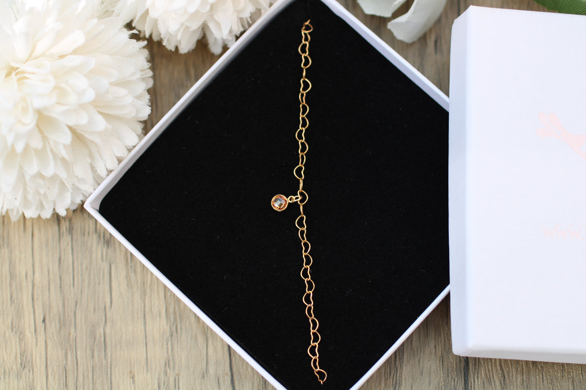Heart Chain Bracelet with November Charm in Sterling Silver or Gold.