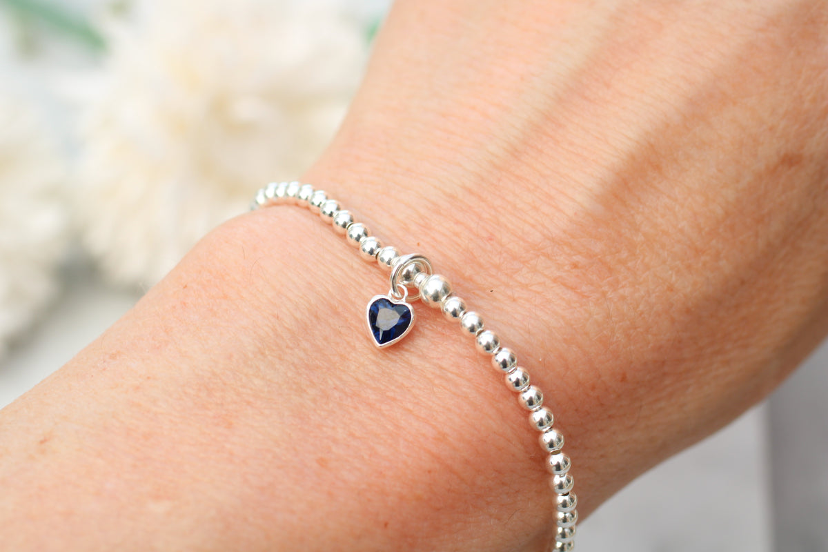 September Birthstone Bracelet – Crystal Heart Beaded Bracelet