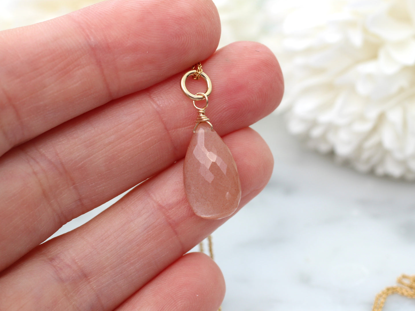 Peach moonstone necklace.