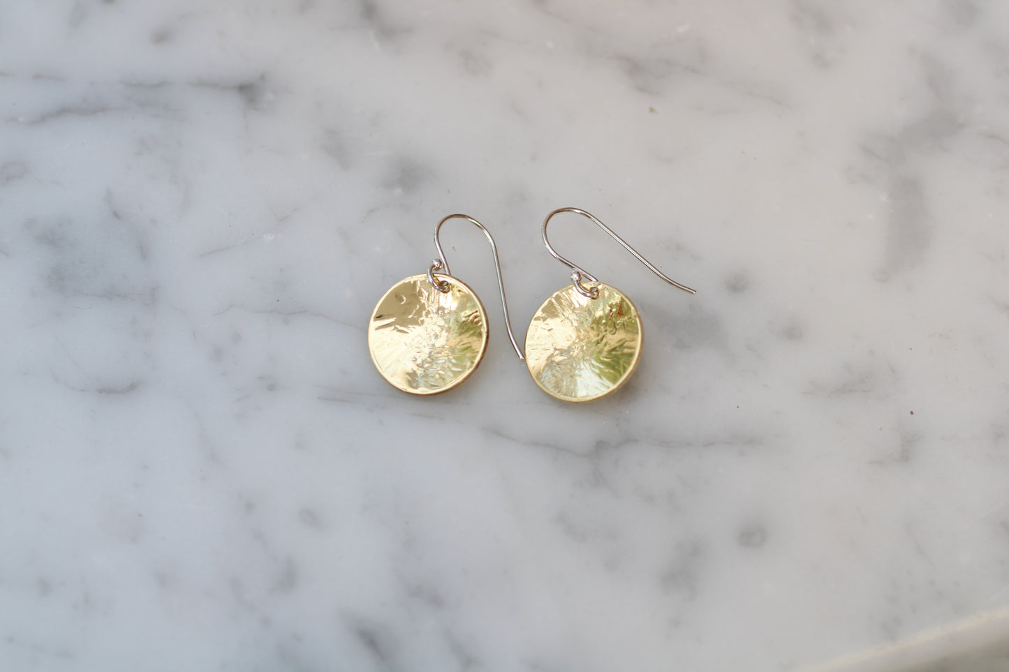 Mixed Metal Hammered Brass Earrings | Textured Disc Earrings