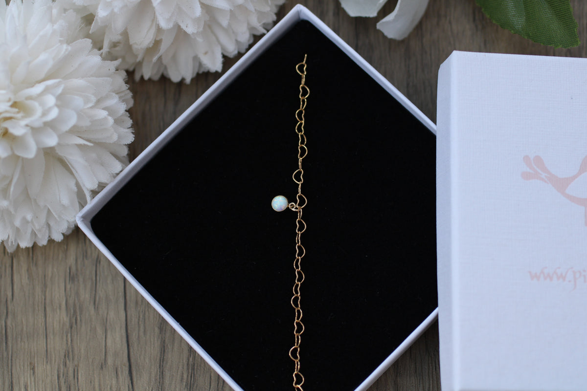 Heart Chain Bracelet with October Charm in Sterling Silver or Gold.