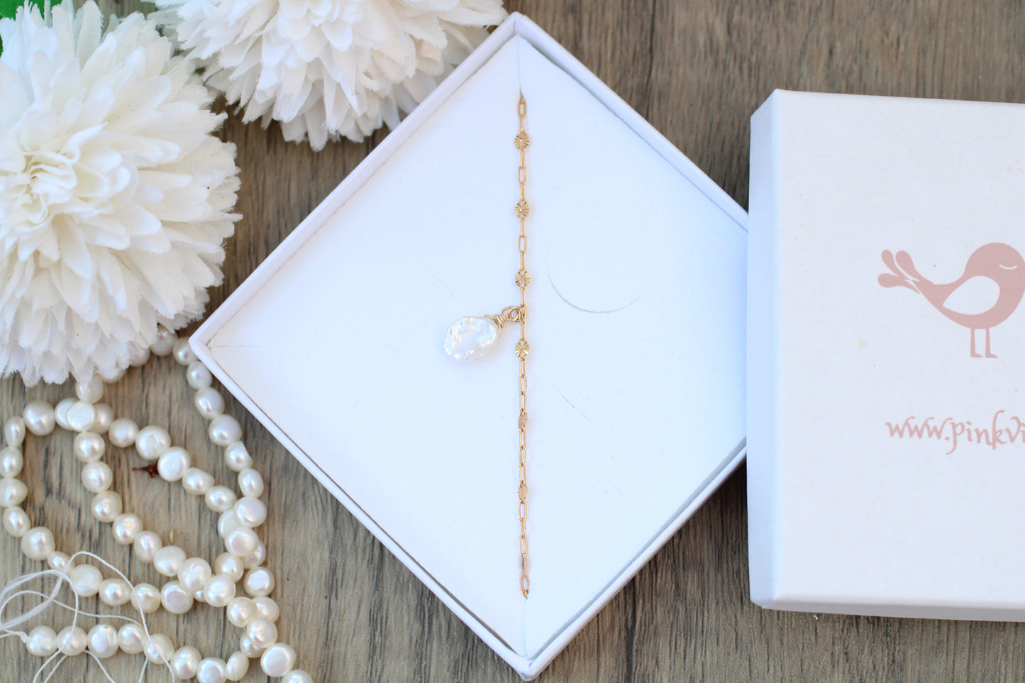Keshi Pearl Charm Bracelet | Gold Filled Chain