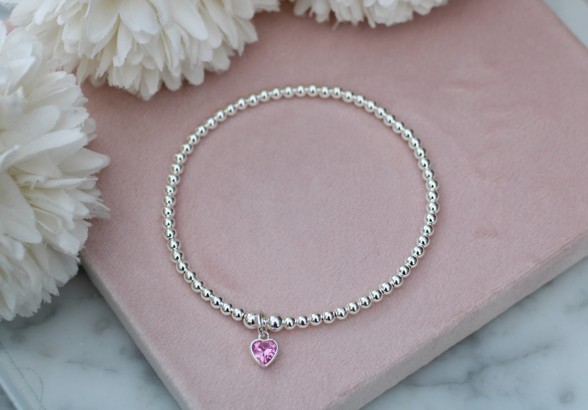 October Birthstone Bracelet – Crystal Heart Beaded Bracelet