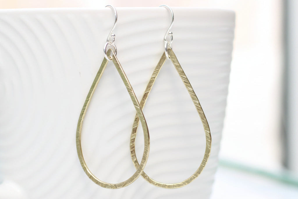 Mixed Metal Hammered Teardrop Earrings | Brass & Sterling Silver