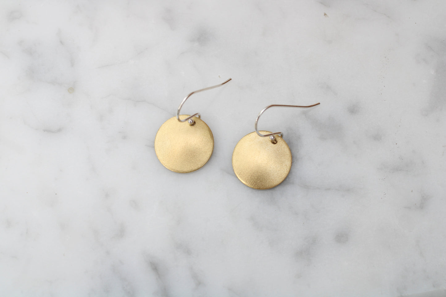 Mixed Metal Brass Earrings | Satin Domed Brass Disc Earrings | Personalised Hidden Initials