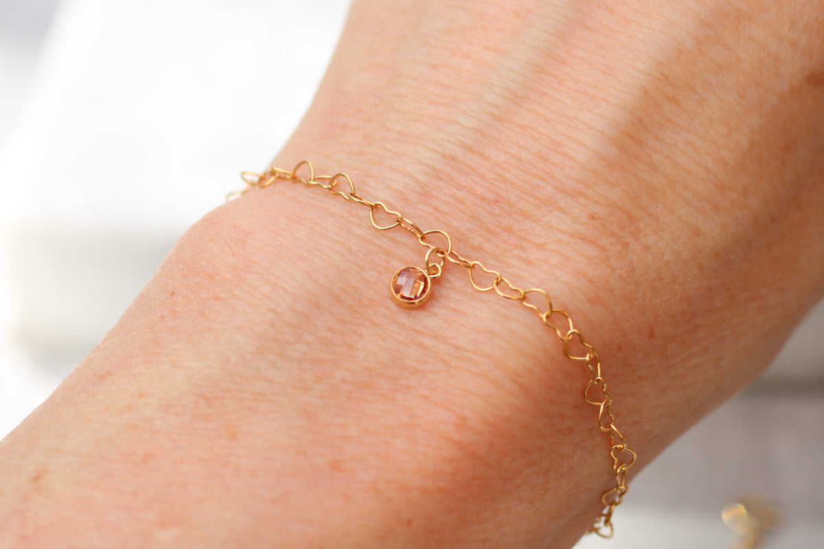 Heart Chain Bracelet with November Charm in Sterling Silver or Gold.