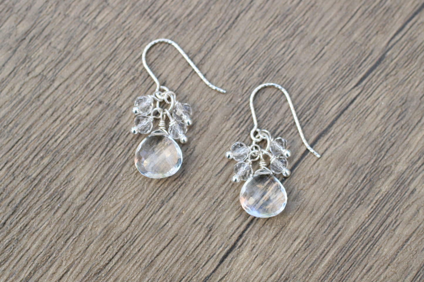 AAA Crystal Quartz Briolette Earrings – Sterling Silver Wire Wrapped Cluster