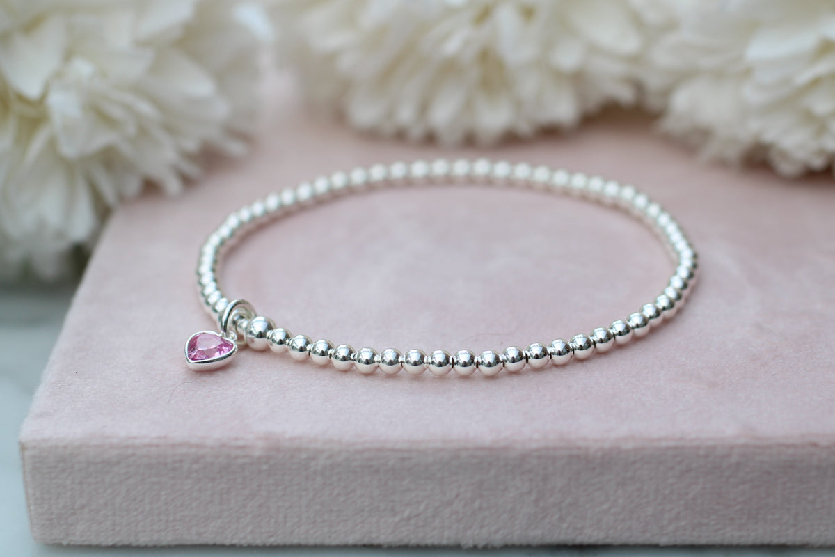 October Birthstone Bracelet – Crystal Heart Beaded Bracelet