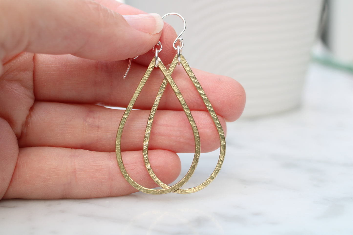 Mixed Metal Hammered Teardrop Earrings | Brass & Sterling Silver