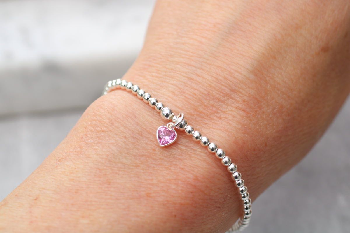 October Birthstone Bracelet – Crystal Heart Beaded Bracelet