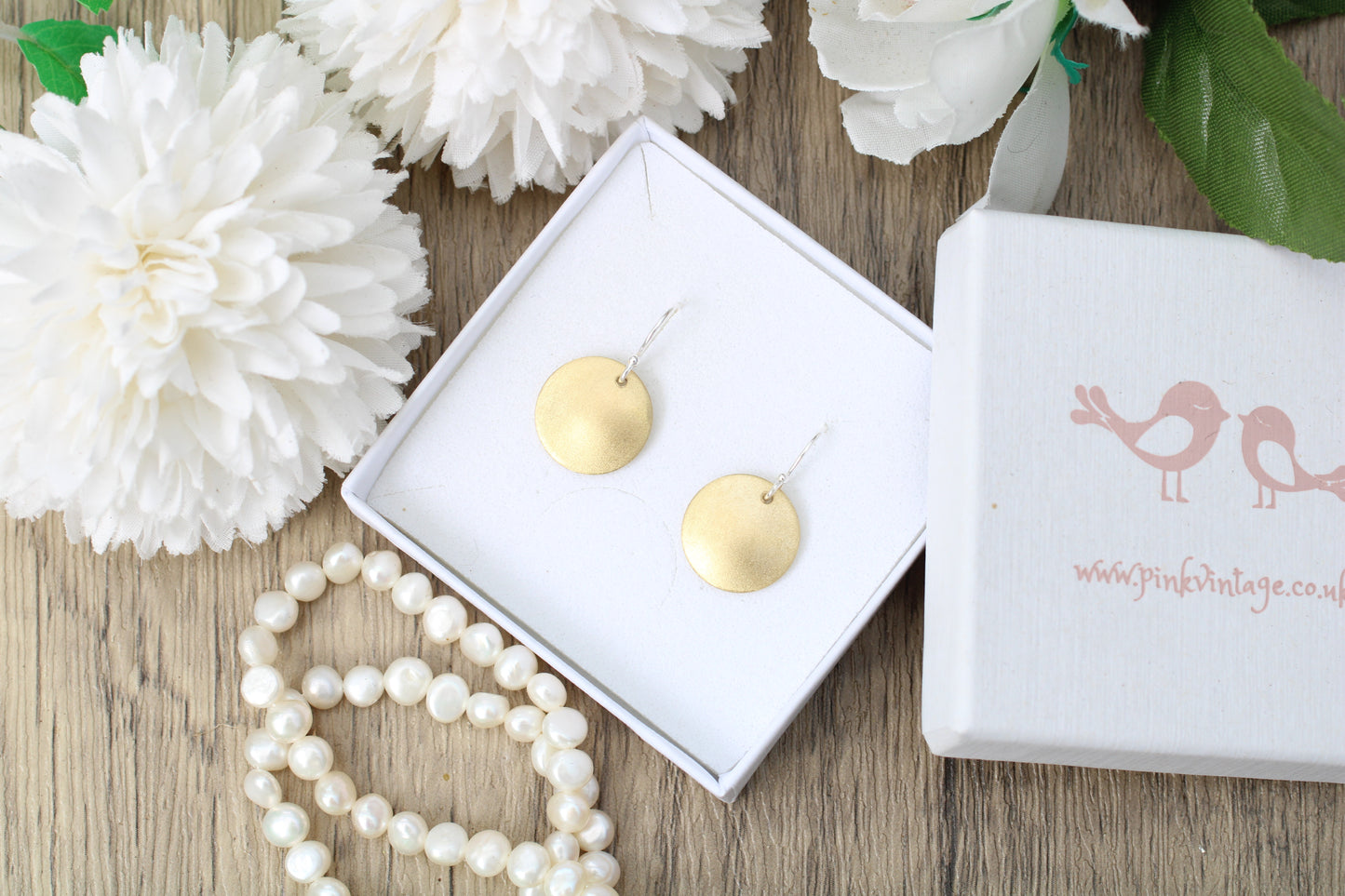 Mixed Metal Brass Earrings | Satin Domed Brass Disc Earrings | Personalised Hidden Initials