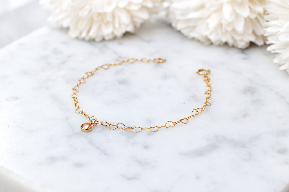 Heart Chain Bracelet with November Charm in Sterling Silver or Gold.