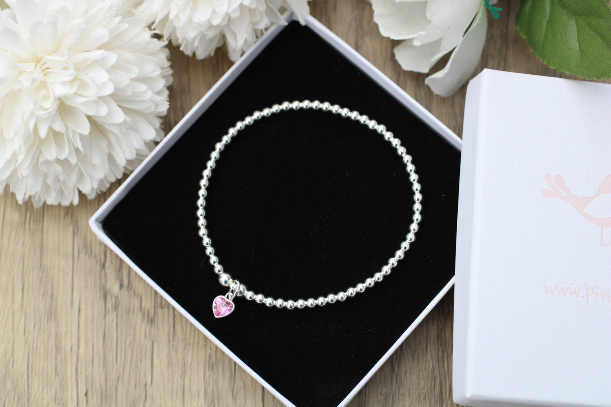 October Birthstone Bracelet – Crystal Heart Beaded Bracelet