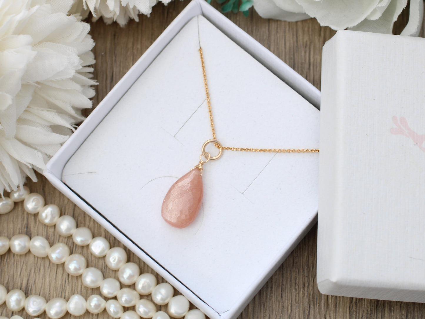 Peach moonstone necklace.