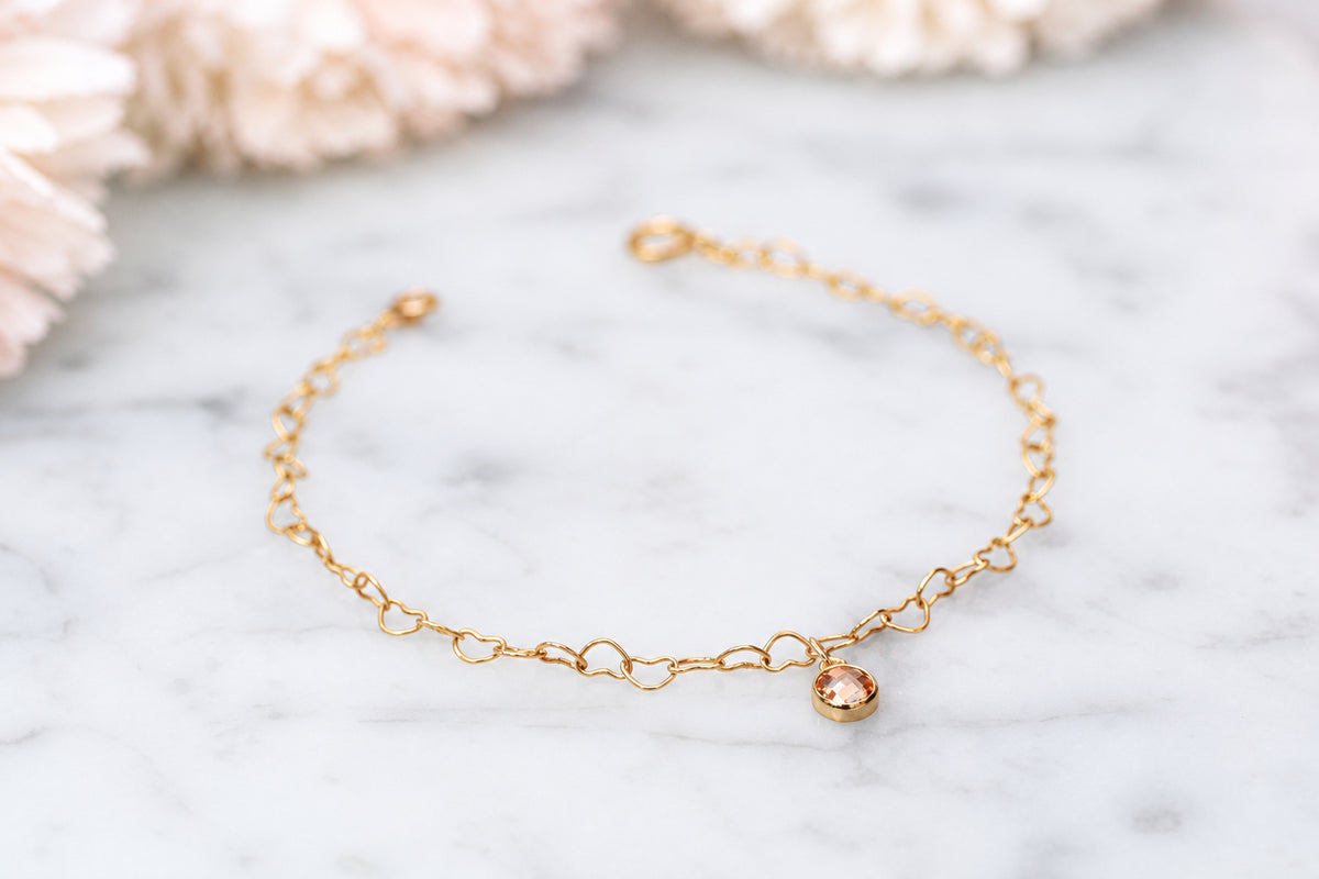 Heart Chain Bracelet with November Charm in Sterling Silver or Gold.